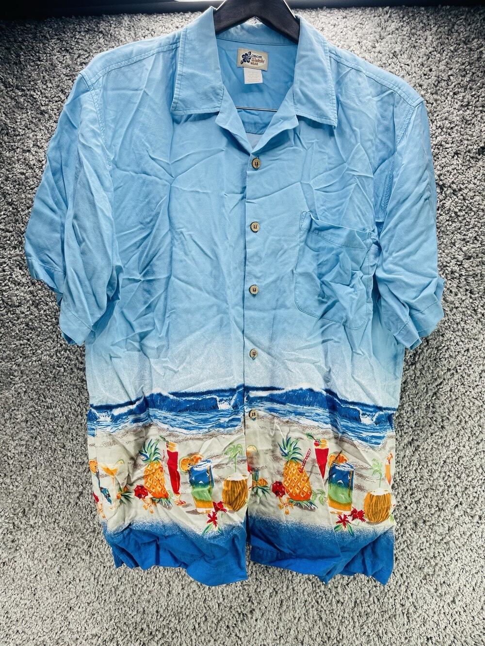 Mens Cherokee Waikiki Wear Shirt Tropical Drinks Hawaiian Short Sleeve Large